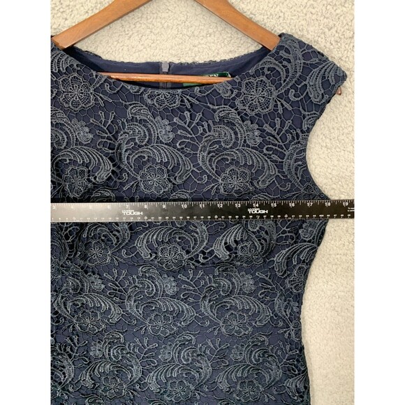 Lauren Ralph Lauren Lighthouse Navy Floral Lace Back Zip Lined Evening Gown 10 - Picture 8 of 13